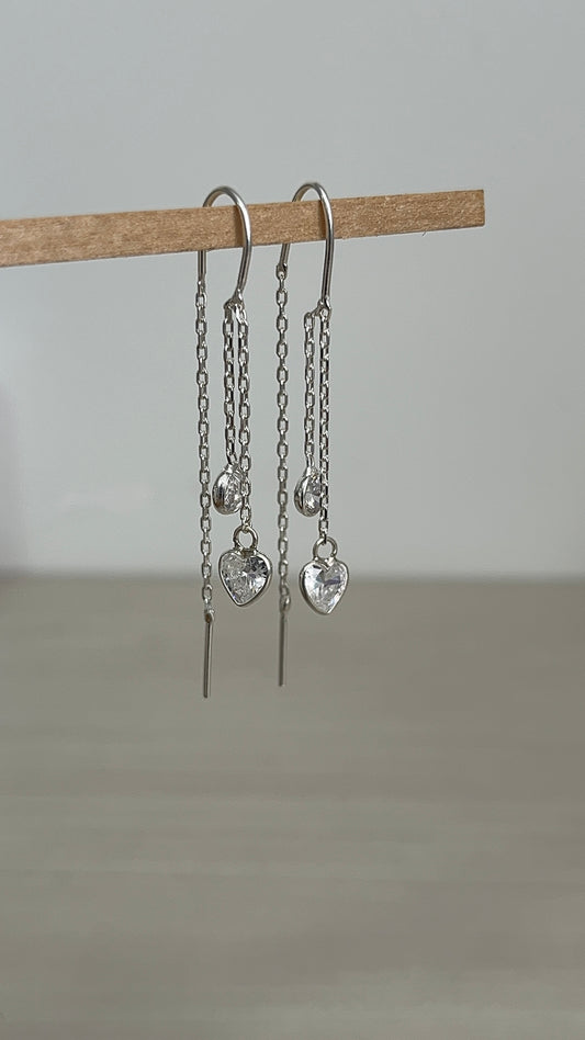 Zarcillos Largos Corazones -  Plata 925