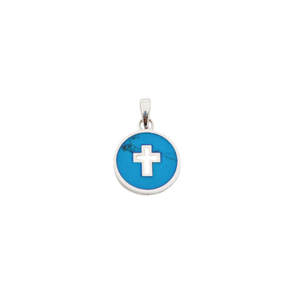 Dije Turquesa Redondo con Cruz 1,3cm - Plata 925