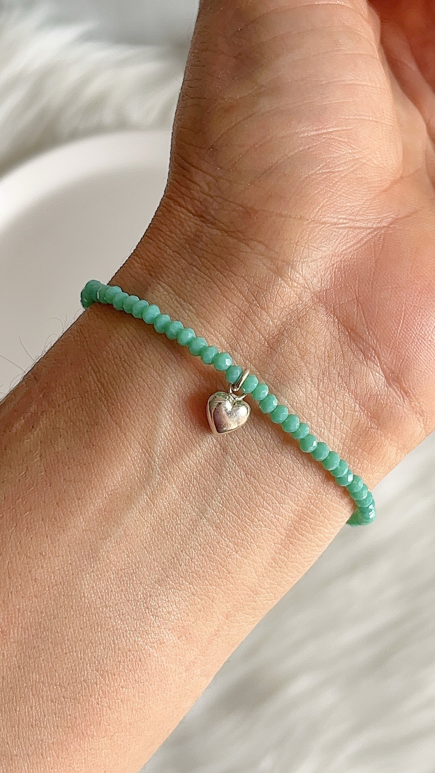 Pulsera Cristal de Checo Dije de Corazón 18,5cm - Plata 925