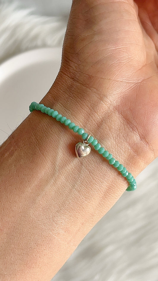 Pulsera Cristal de Checo Dije de Corazón 18,5cm - Plata 925
