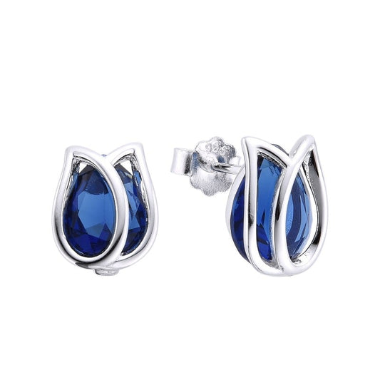 Zarcillos Flor Tulipán Azul Plata 925