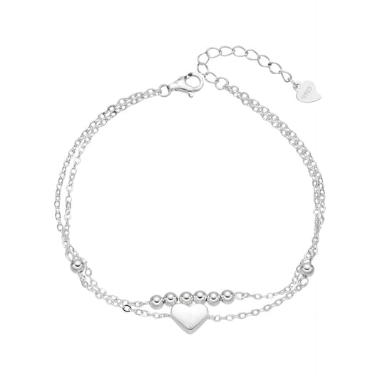 Tobillera Doble Bolitas y Corazón 25cm - Plata 925