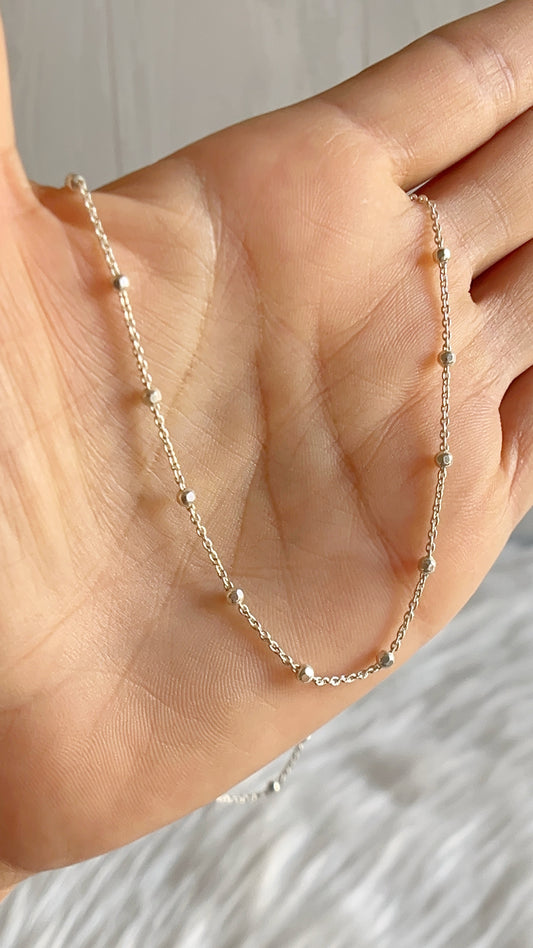 Cadena Forzatina con Bolitas Diamantadas 45cm - Plata 925