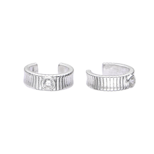 Ear Cuff Rayado con Cristal Plata 925