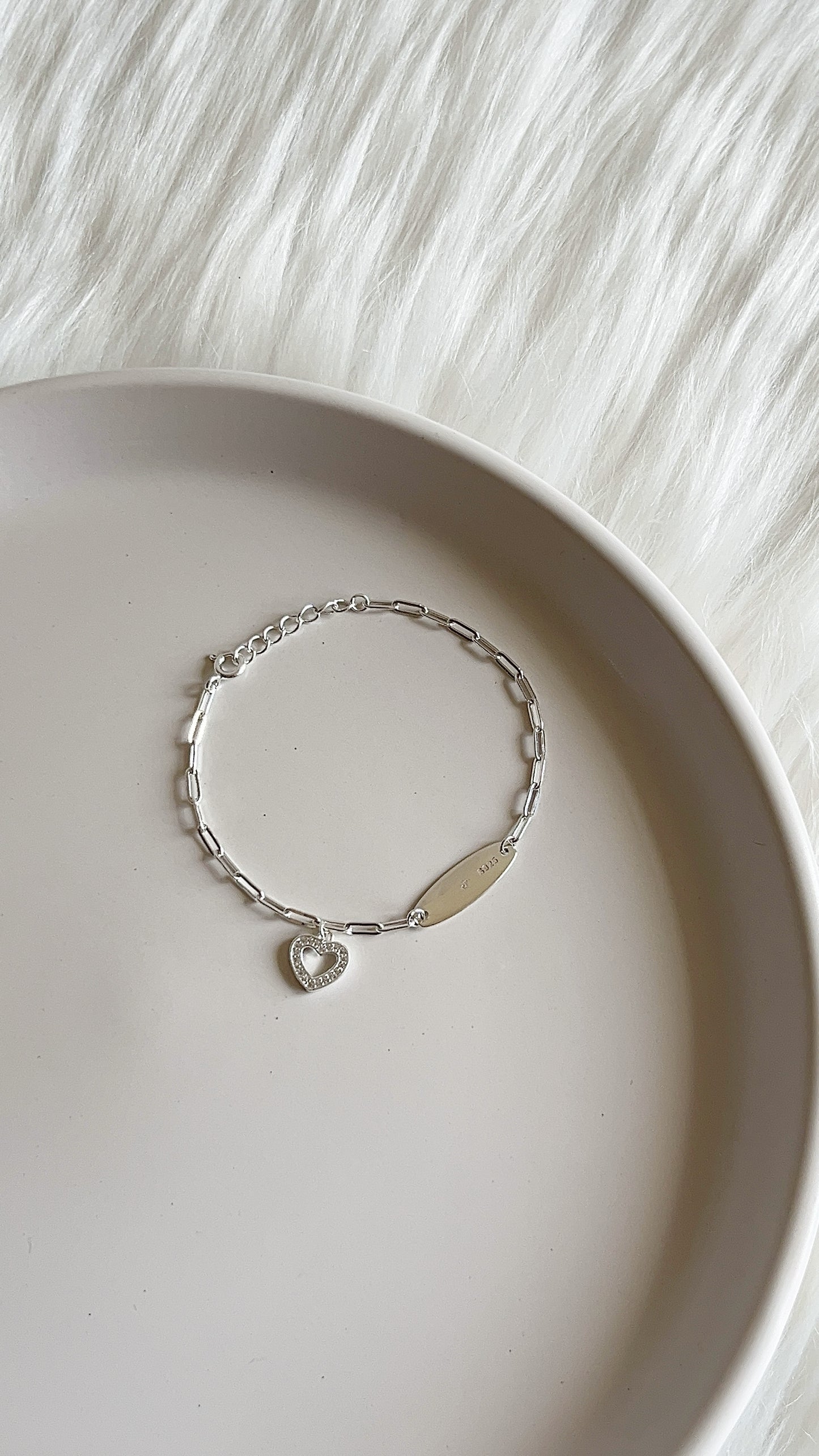 Esclava Tejido Paper Clip Dije Corazón 16cm Ajustable - Plata 925