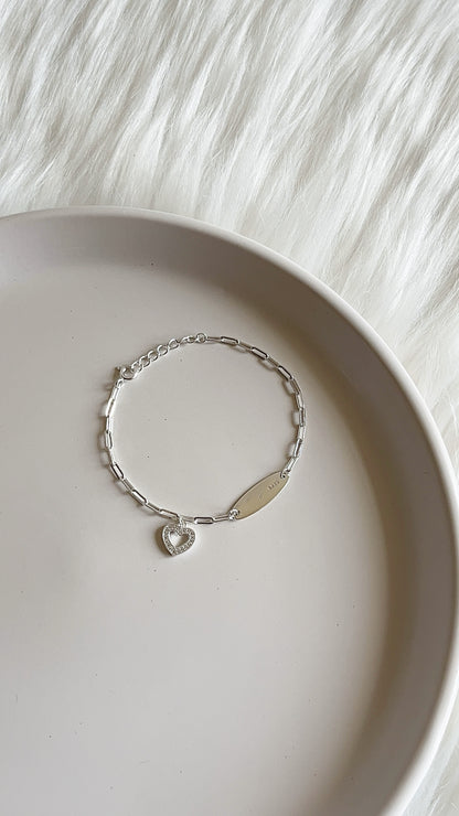 Esclava Tejido Paper Clip Dije Corazón 16cm Ajustable - Plata 925