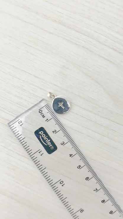 Dije Turquesa Redondo con Cruz 1,3cm - Plata 925