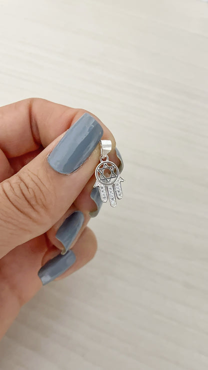 Dije Mano de Fátima con Estrella de David 1,5cm - Plata 925