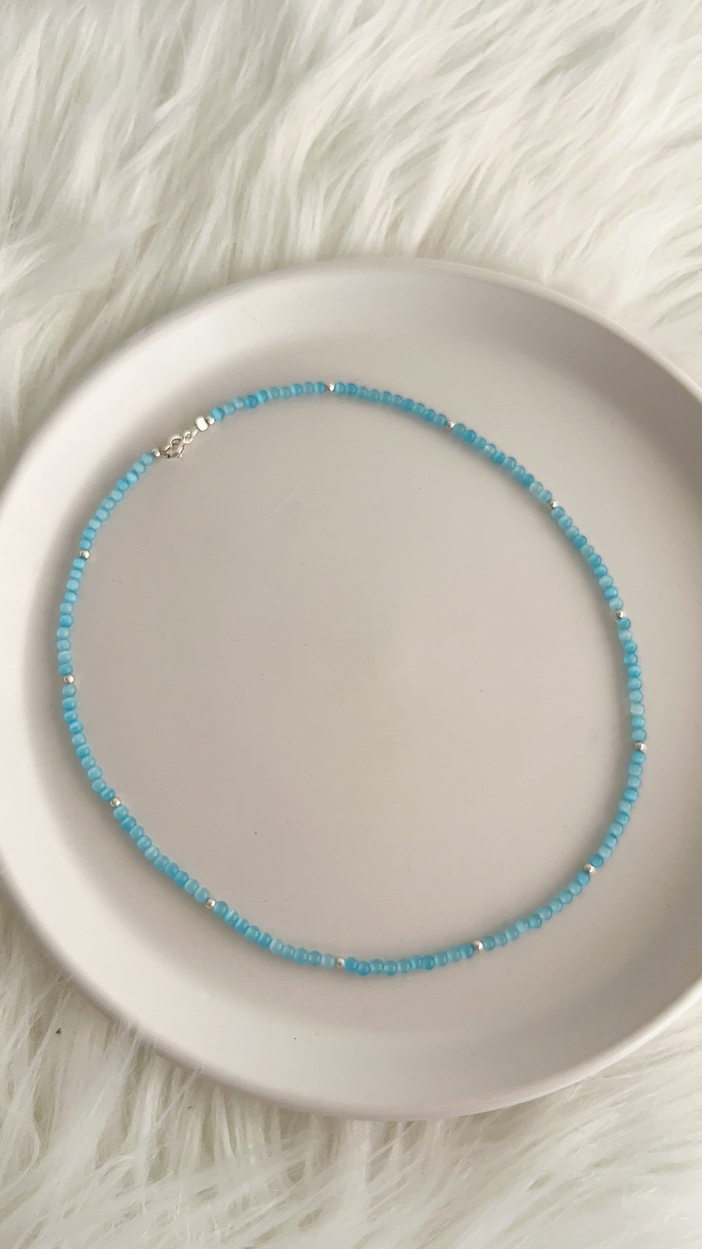 Gargantilla Piedra Ojo de Gato y Balines 2.5mm - 42cm - Plata 925