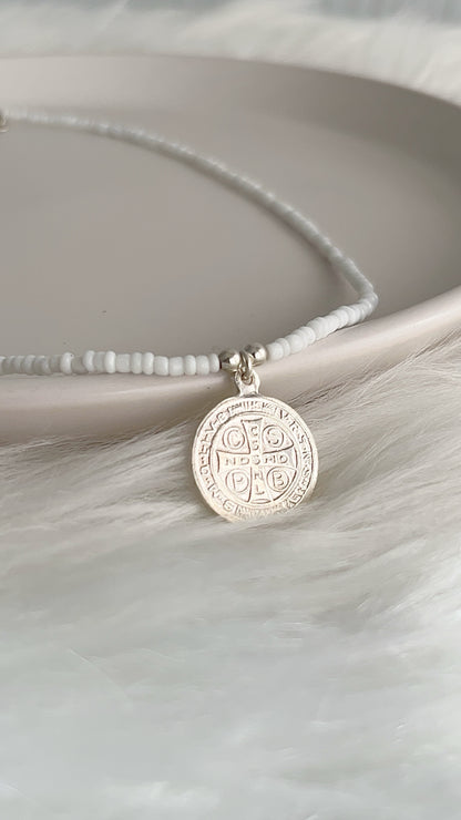 Gargantilla Mostacilla 41cm + San Benito 1,7cm - Plata 925