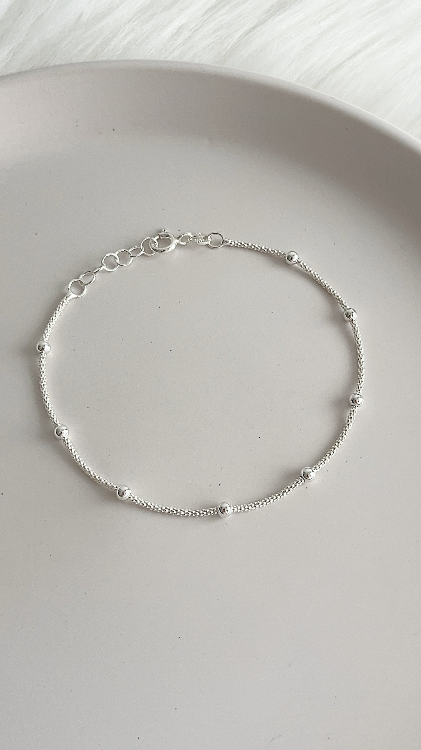 Pulsera Tejido Coreano Bolita Lisa 3mm 19cm - Plata 925