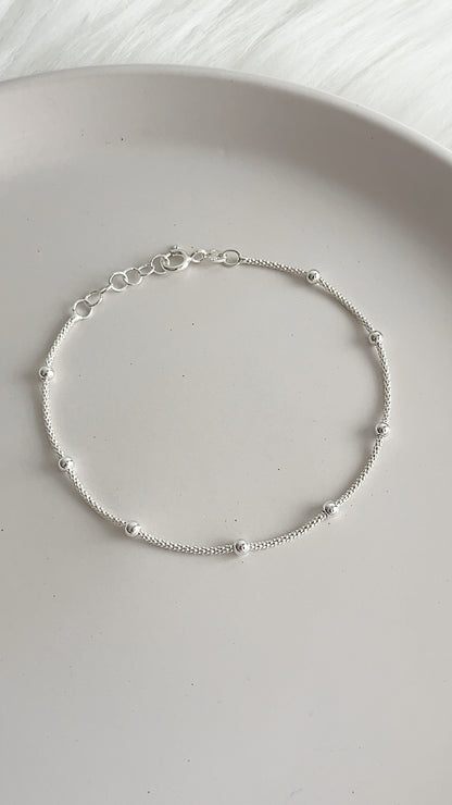 Pulsera Tejido Coreano Bolita Lisa 3mm 19cm - Plata 925