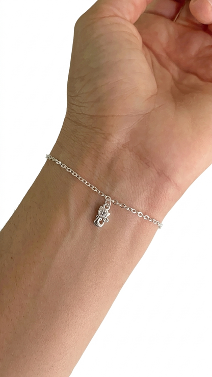 Pulsera Dije Gato 20cm Ajustable- Plata 925