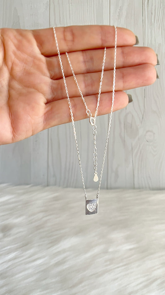 Gargantilla Dije Cuadrado de Corazon 45cm Ajustable - Plata 925
