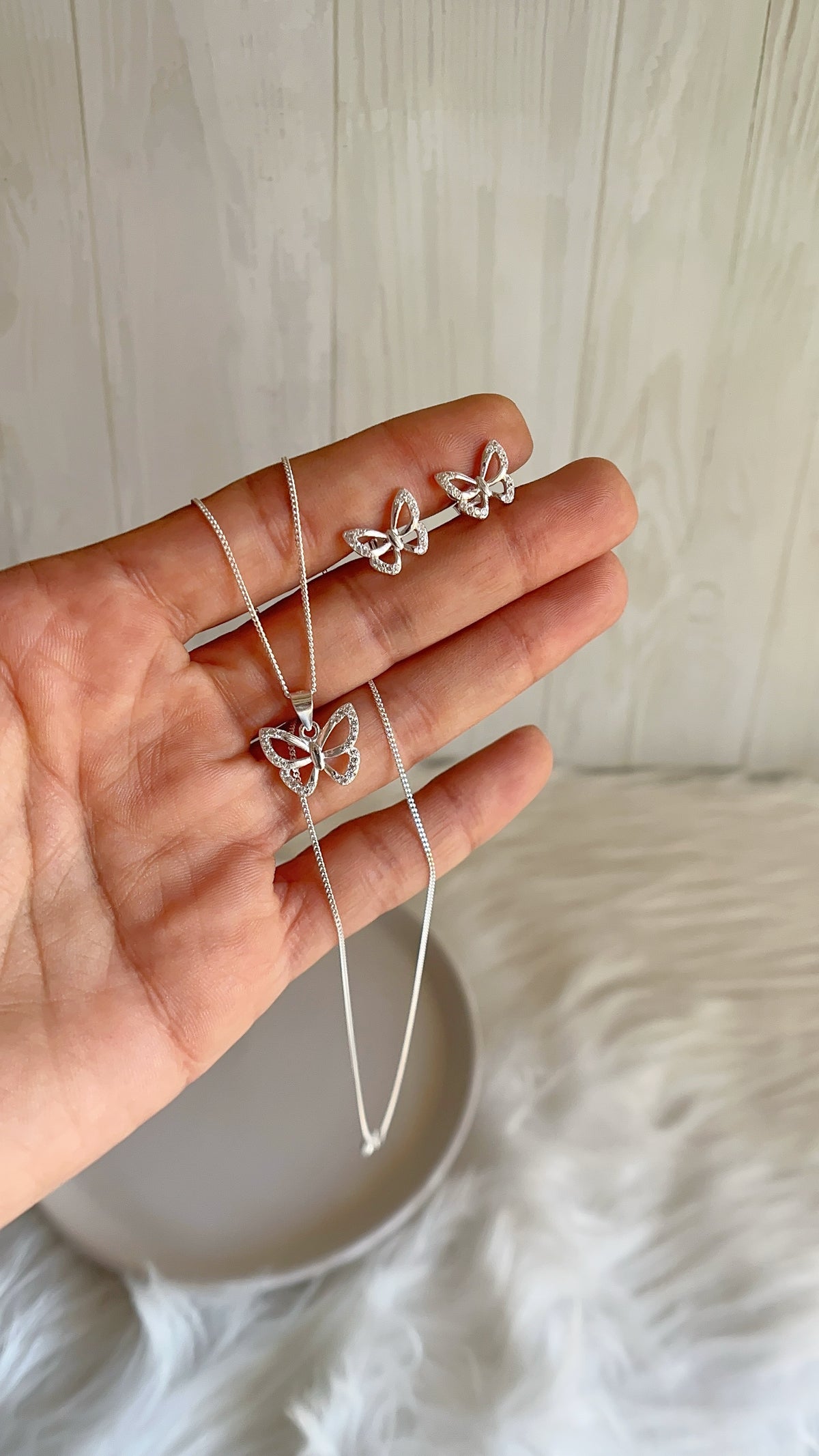 Juego Cadenas y Zarcillos Mariposa  - Plata 925