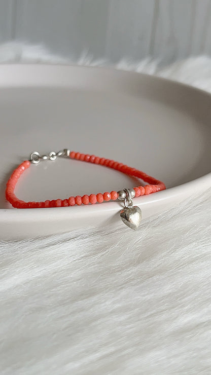 Pulsera Cristal de Checo Dije de Corazón Liso Balin 3mm - 18,5cm - Plata 925