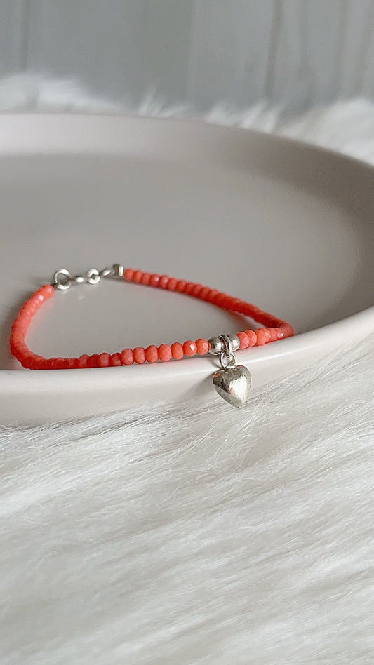Pulsera Cristal de Checo Dije de Corazón Liso Balin 3mm - 18,5cm - Plata 925