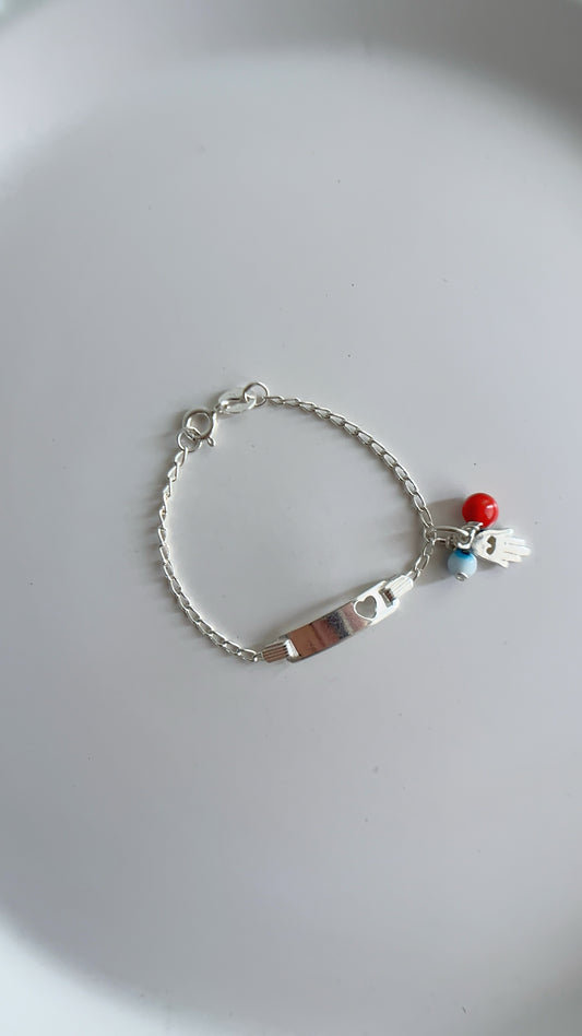 Esclava Corazon con Dijes Pionia, Ojo y Mano - Plata 925