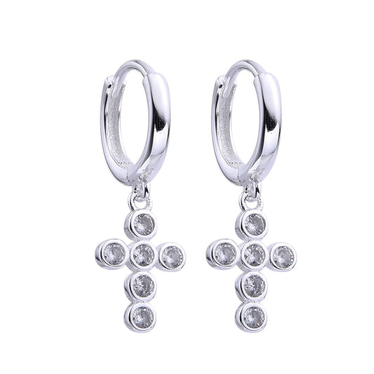 Argollas Dije Cruz de Cristal 1cm Plata 925