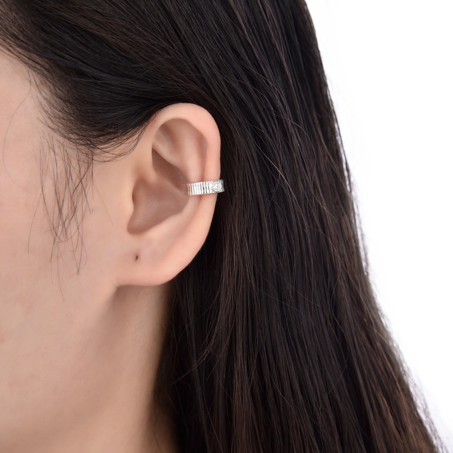Ear Cuff Rayado con Cristal Plata 925
