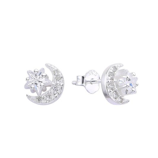 Zarcillos Luna Estrella de Cristal Plata 925