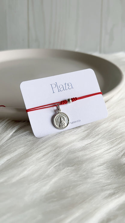 Pulseras Hilo Ajustables con Nuestra Señora de Coromoto 1,2cm Plata 925