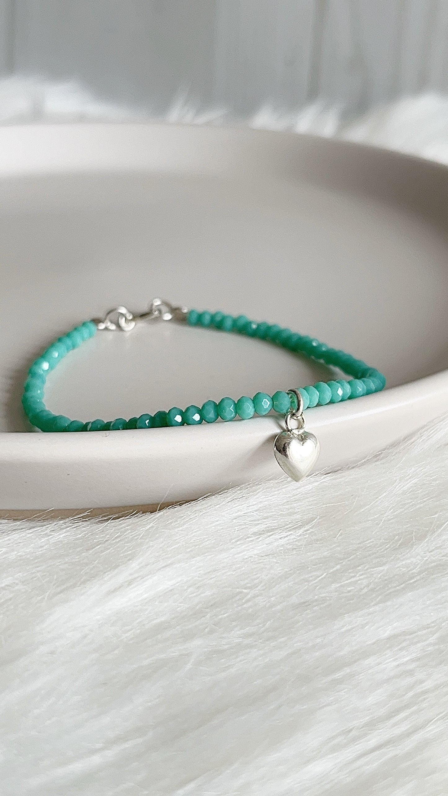 Pulsera Cristal de Checo Dije de Corazón 18,5cm - Plata 925