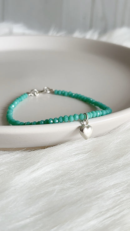 Pulsera Cristal de Checo Dije de Corazón 18,5cm - Plata 925