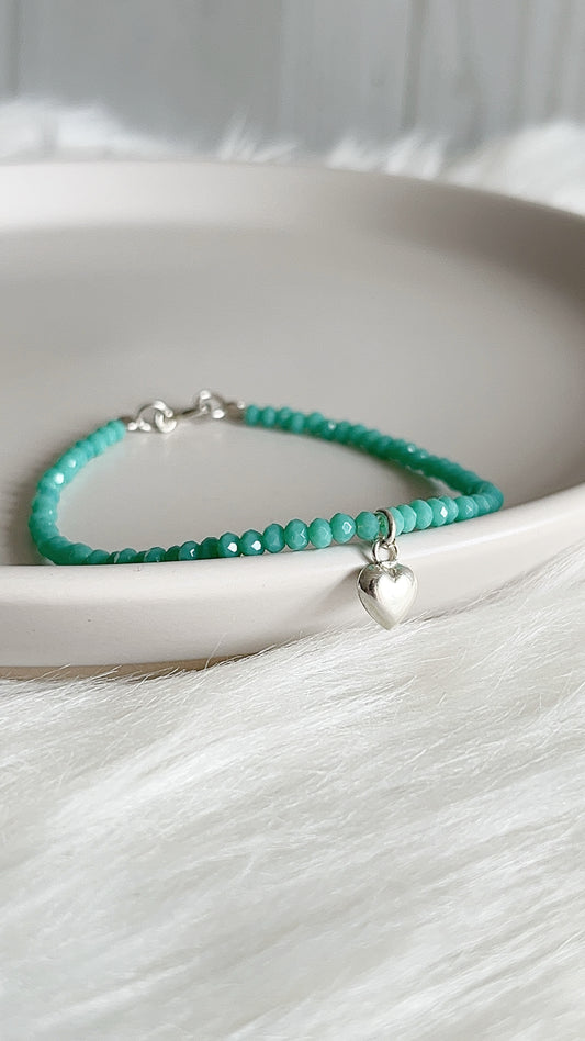 Pulsera Cristal de Checo Dije de Corazón 18,5cm - Plata 925