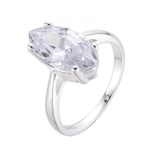 Anillo Solitario Cristal Grande Alargado Plata 925