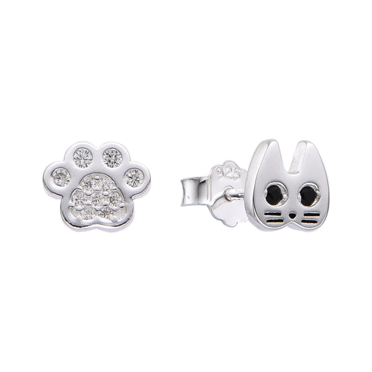 Zarcillos Huella y Gato Plata 925