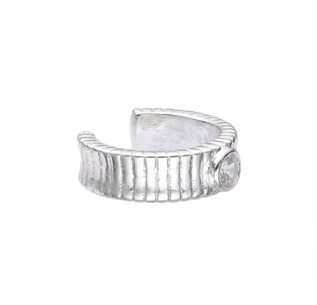 Ear Cuff Rayado con Cristal Plata 925