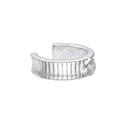Ear Cuff Rayado con Cristal Plata 925