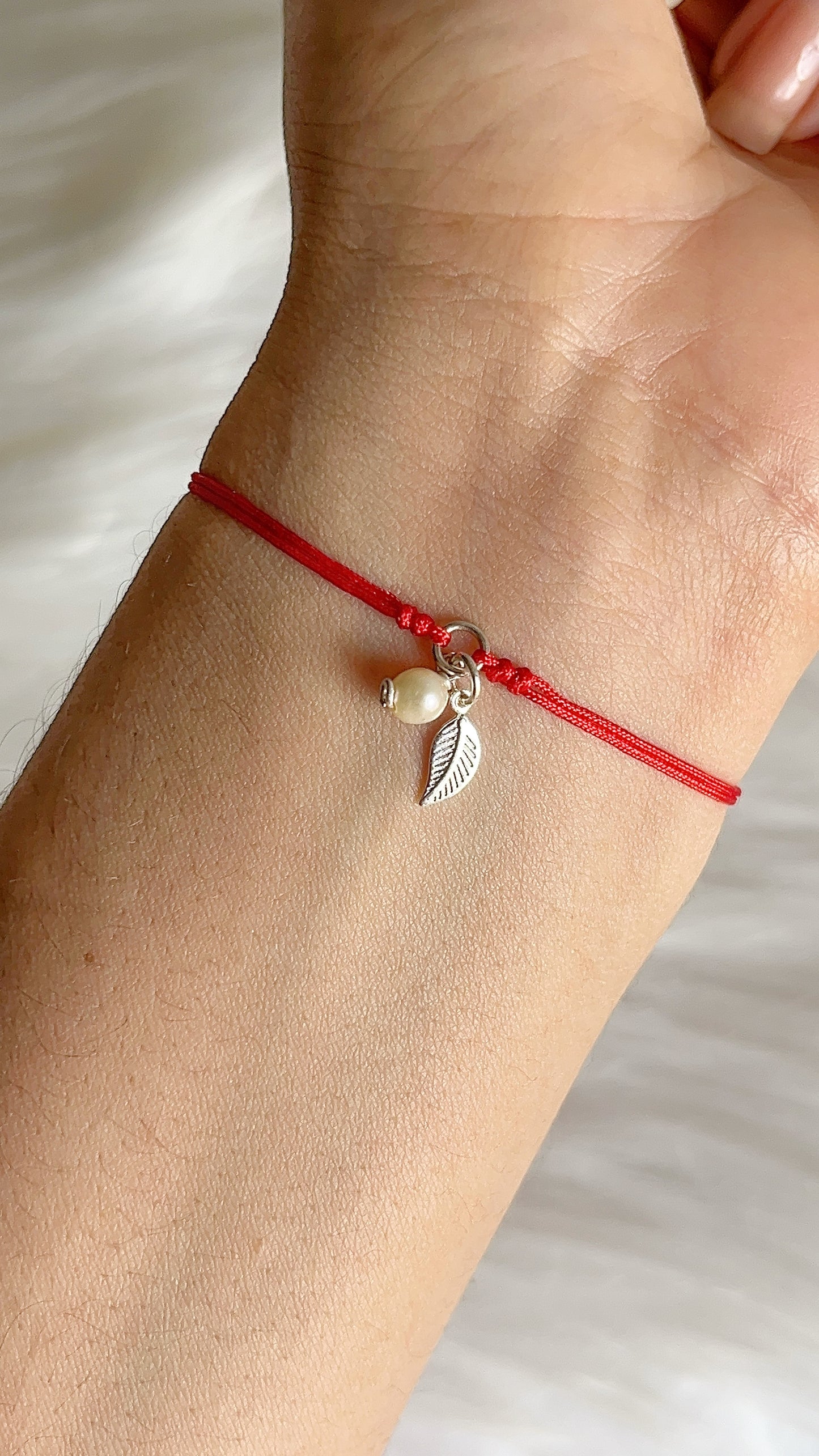 Pulsera Hoja y Perla Cultivada - Ajustable / Plata 925
