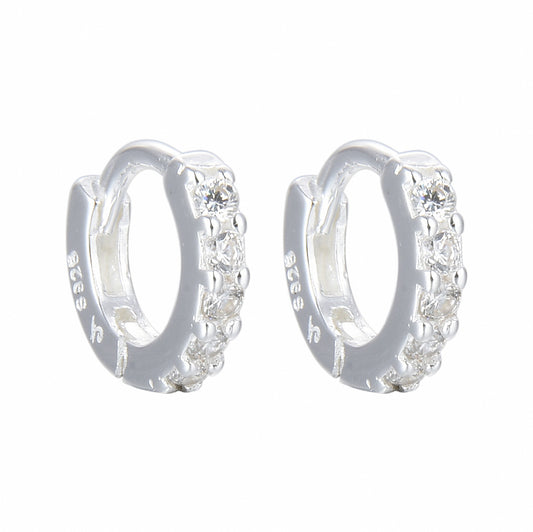 Argollas Con Cristales 1cm Plata 925