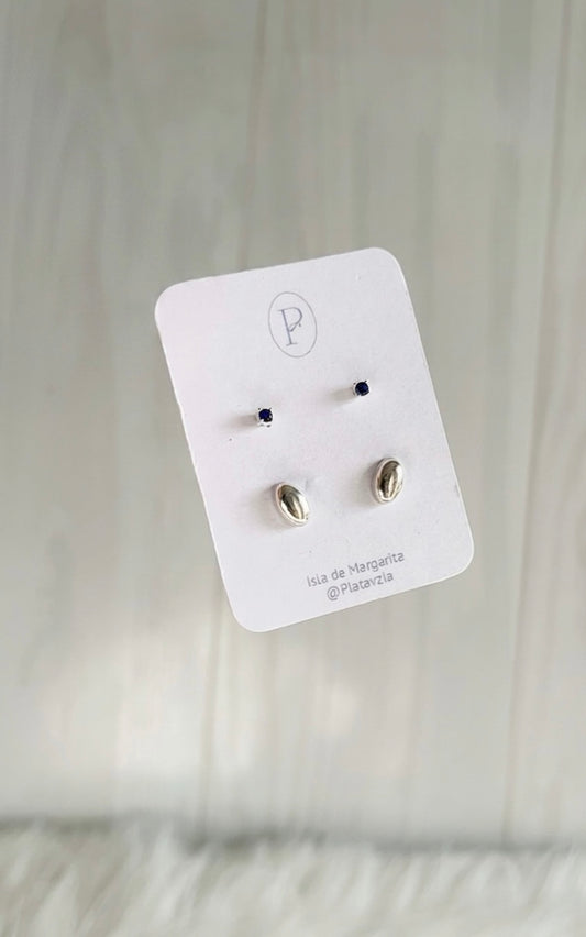 Set 2 Pares de Zarcillos (Azul) - Plata 925