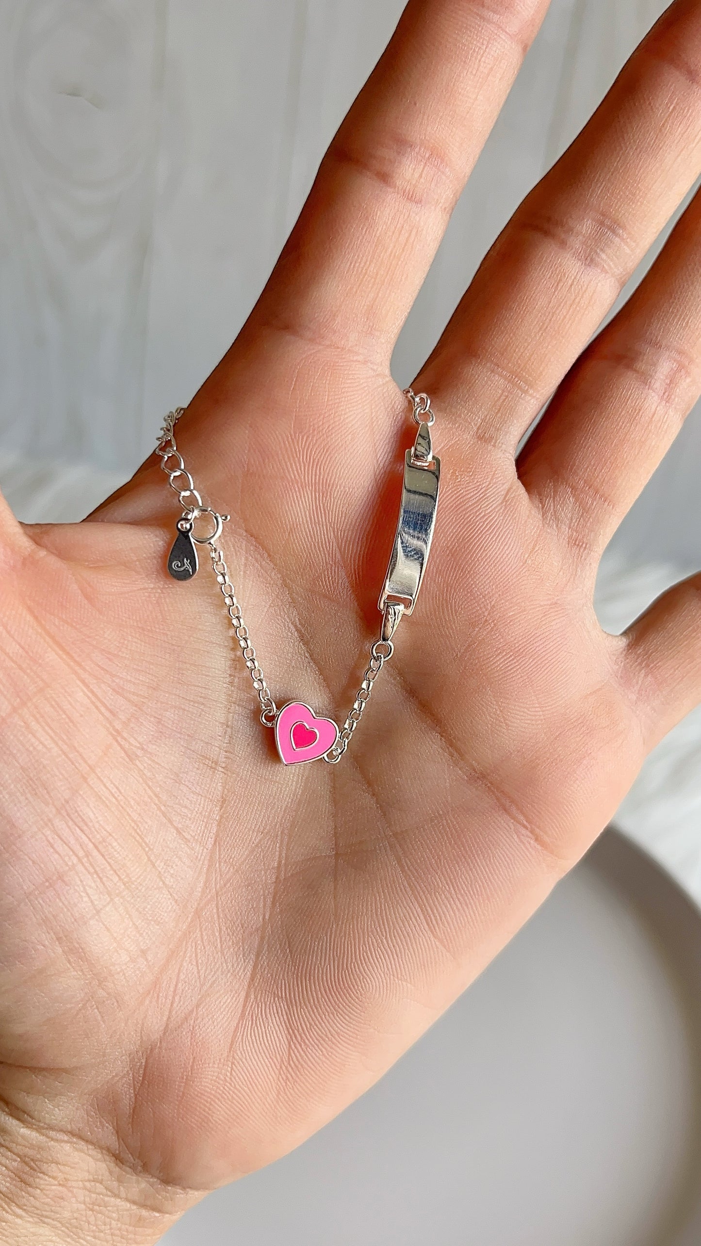 Esclava Corazón Rosado 15cm Ajustable - Plata 925