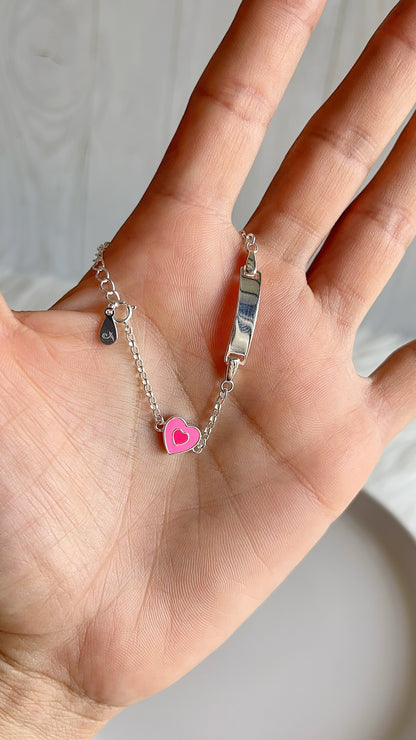 Esclava Corazón Rosado 15cm Ajustable - Plata 925
