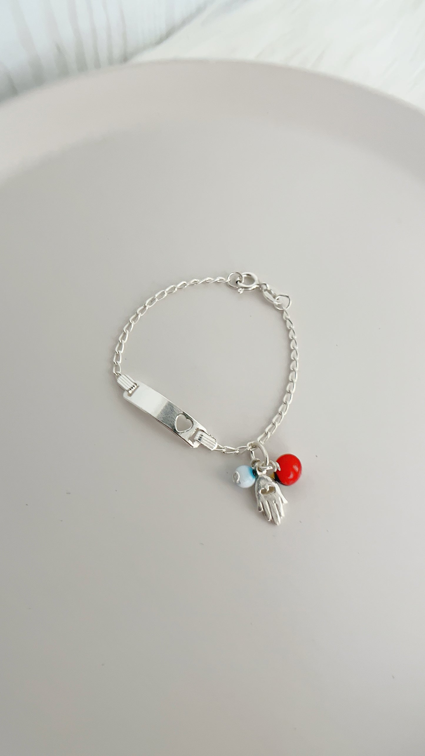 Esclava Corazon con Dijes Pionia, Ojo y Mano - Plata 925