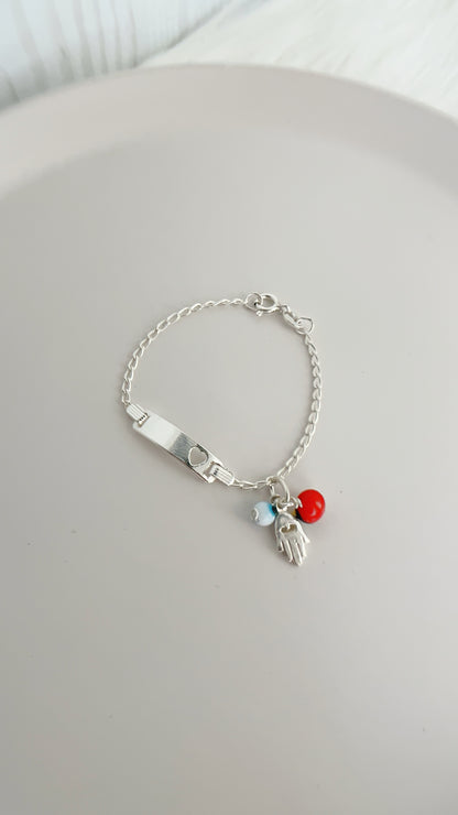 Esclava Corazon con Dijes Pionia, Ojo y Mano - Plata 925