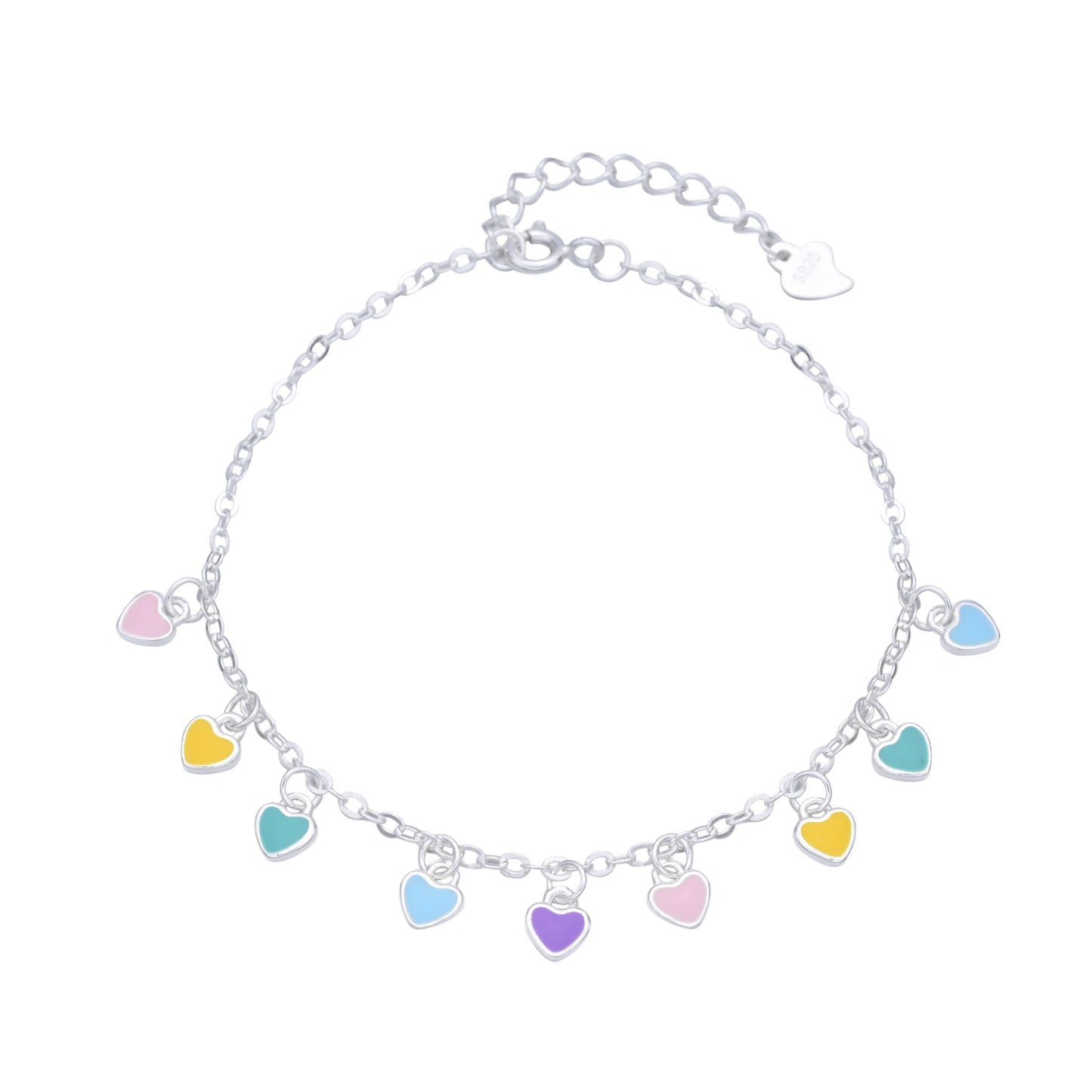 Pulsera Dijes Corazones 20cm Ajustable - Plata 925