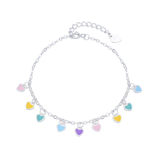 Pulsera Dijes Corazones 20cm Ajustable - Plata 925