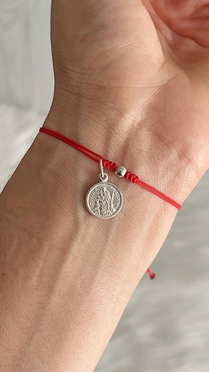 Pulseras Hilo Ajustables con Divina pastora 1,2cm Plata 925