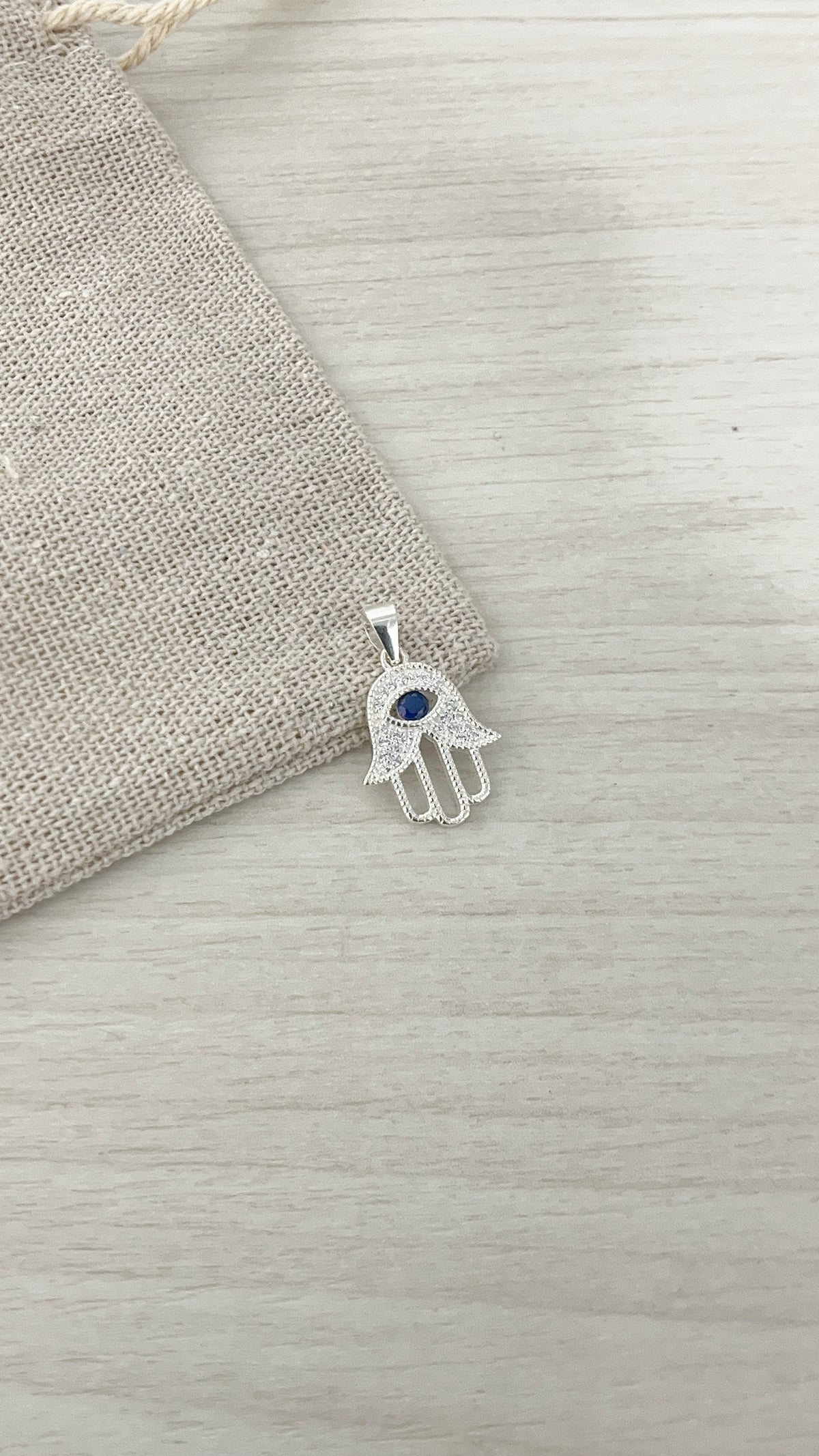 Dije Mano Fatima Cristal Azul 1,7cm - Plata 925