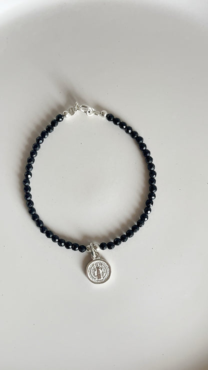 Pulsera Ágata con San Benito 17cm - Plata 925