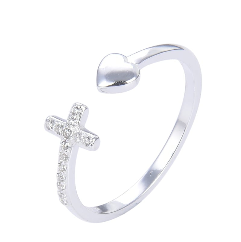 Anillos Corazón y Cruz Ajustable Plata 925