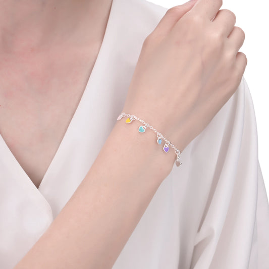 Pulsera Dijes Corazones 20cm Ajustable - Plata 925