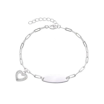 Esclava Tejido Paper Clip Dije Corazón 16cm Ajustable - Plata 925