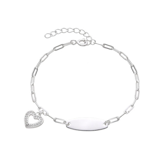 Esclava Tejido Paper Clip Dije Corazón 16cm - Plata 925
