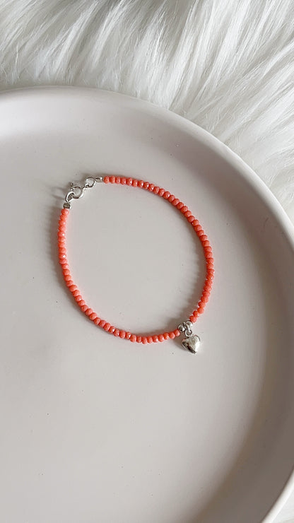 Pulsera Cristal de Checo Dije de Corazón Liso Balin 3mm - 18,5cm - Plata 925